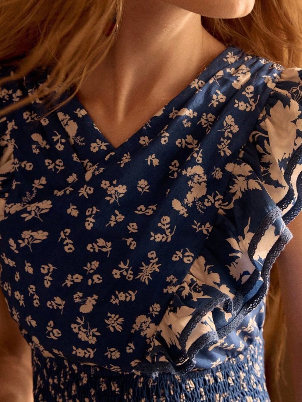 Blue Boho Women's Printed Ruffle Waist Vacation Top - Picture 7 of 7
